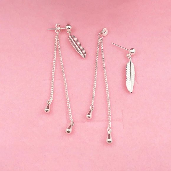 NEW 925 Sterling Silver Leaf Tassel Drop Earrings - Picture 2 of 6